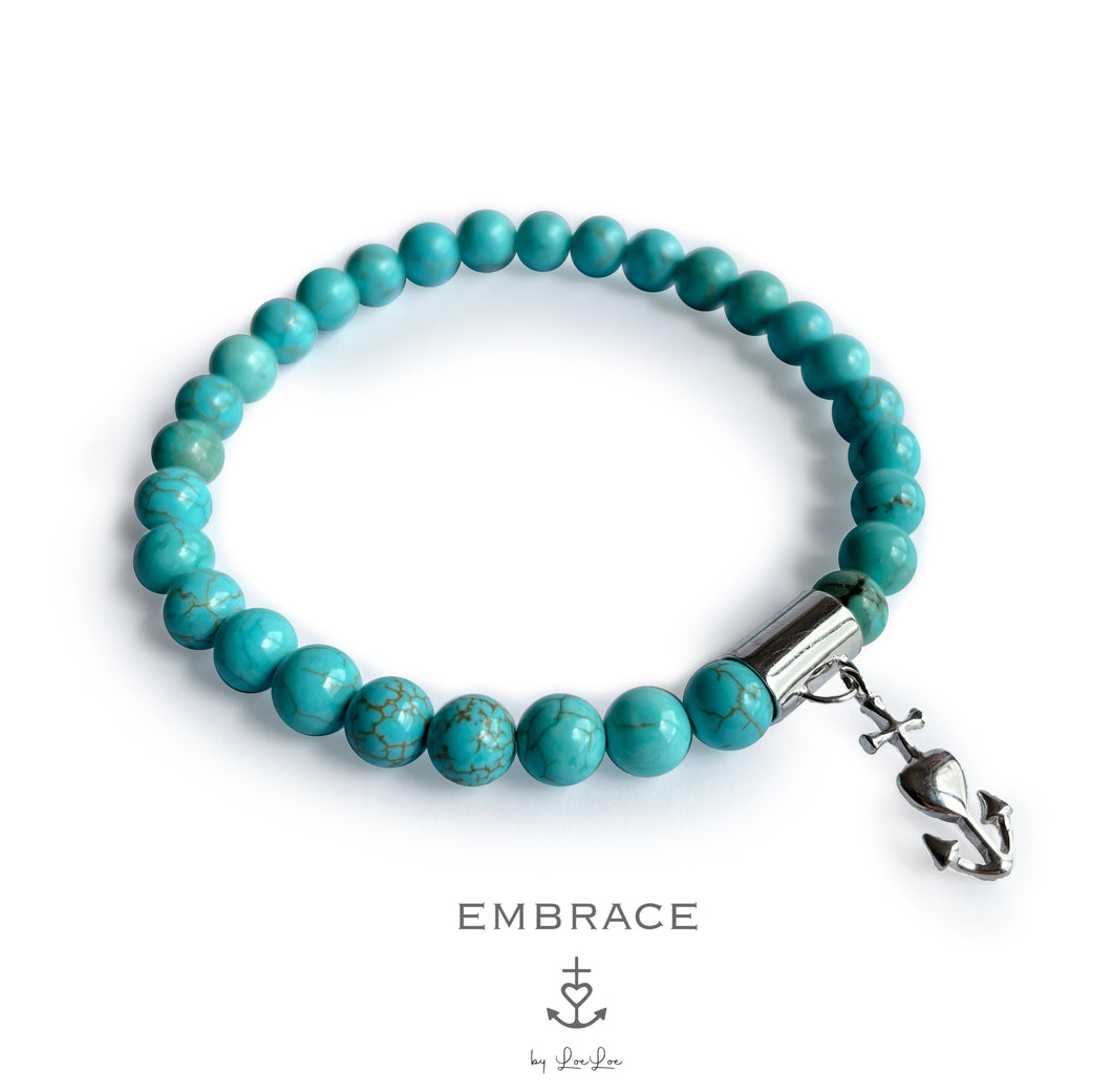 Turquoise matte armband met bedel